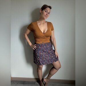 Madewell Navy Blue Floral Skirt 10 Preppy Side Buttons